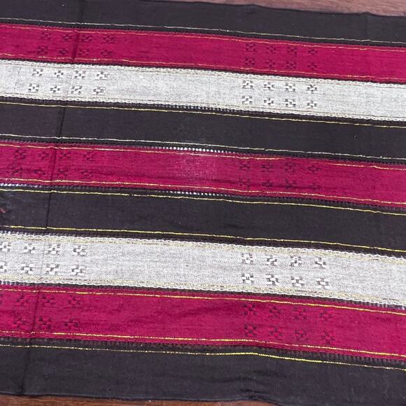 Holiday Decor Fringed Table Runner Cream Maroon Brown L70" W21.75" Fringe 2.25" - Picture 7 of 10